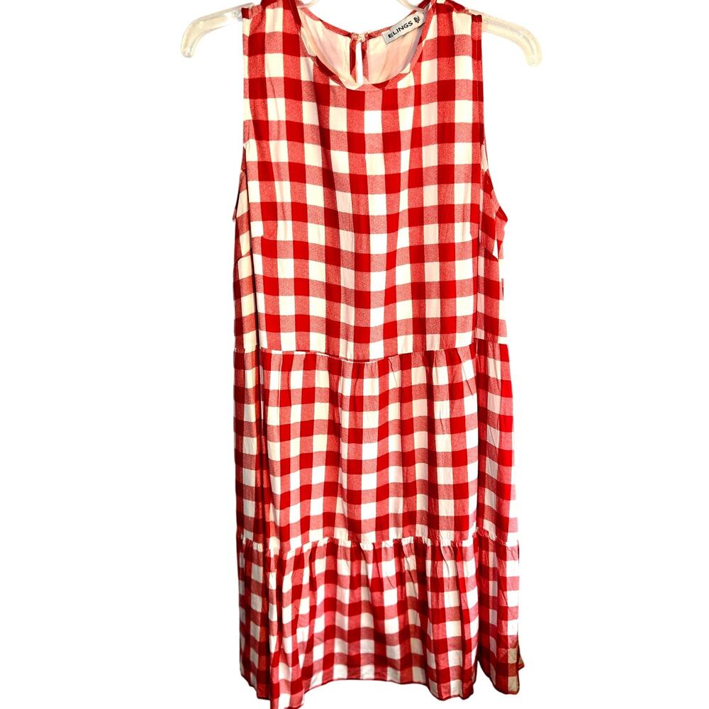 Elings Large Red Checked Women's Sleeveless Sun Dress Miss Size 12 14 L - Picture 3 of 7